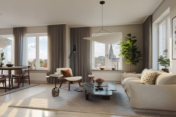 I vardagsrummet finns gott om plats för såväl fredagsmys som släktkalas.