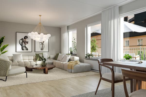 I vardagsrummet finns gott om plats för såväl fredagsmys som släktkalas